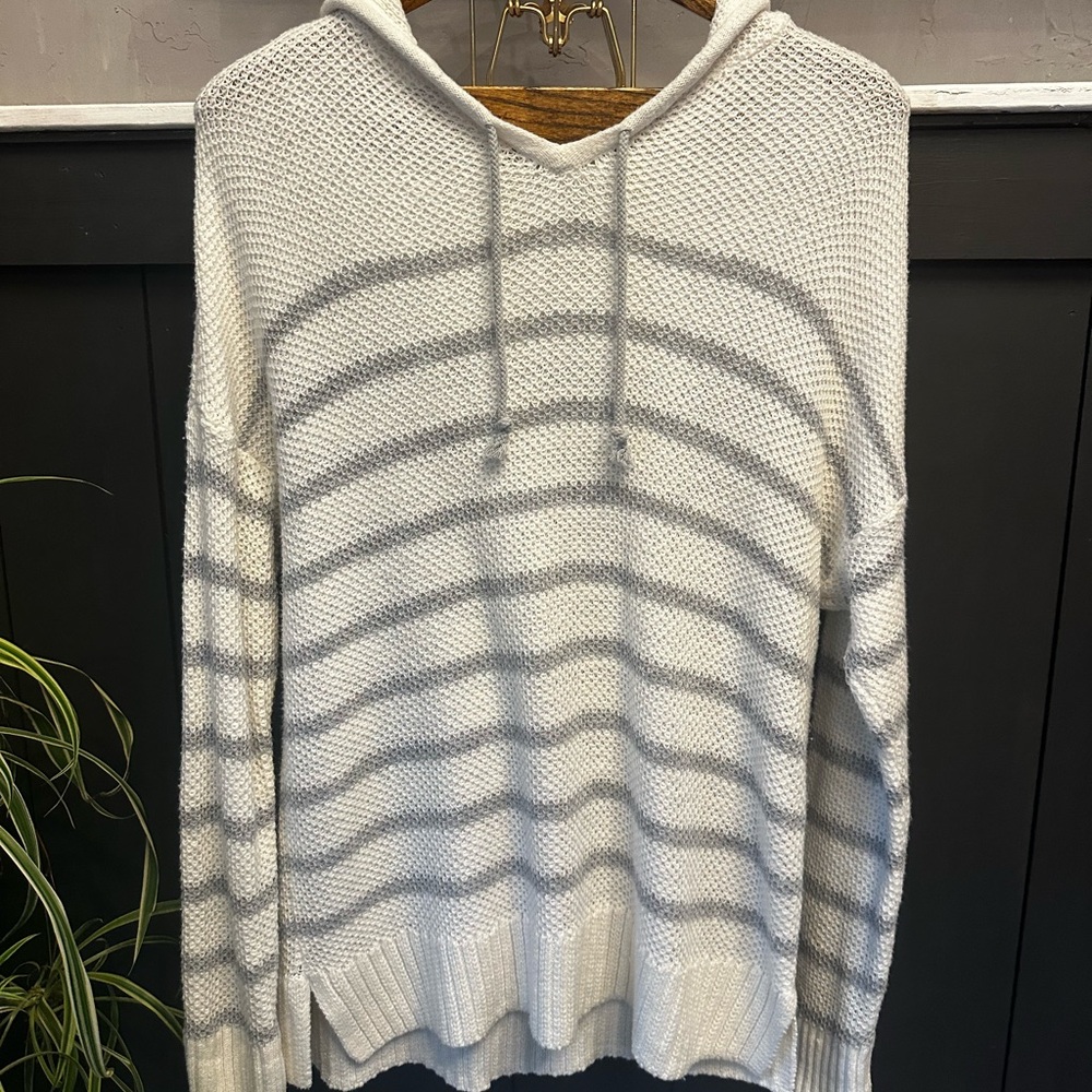 Sonoma Life+Style‎ White Gray Striped Soft Honeycomb Hoodie Sweater Size XL